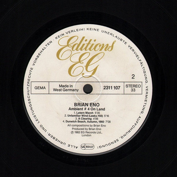Brian Eno : Ambient 4 (On Land) (LP, Album)