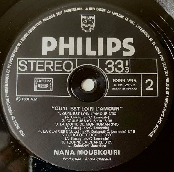 Nana Mouskouri : Qu'il Est Loin L'amour (LP, Album, Gat)