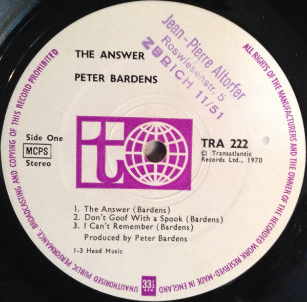 Peter Bardens : The Answer (LP, Album)