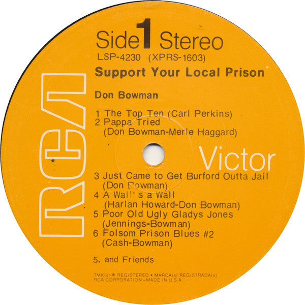 Don Bowman : Support Your Local Prison (LP, Album)