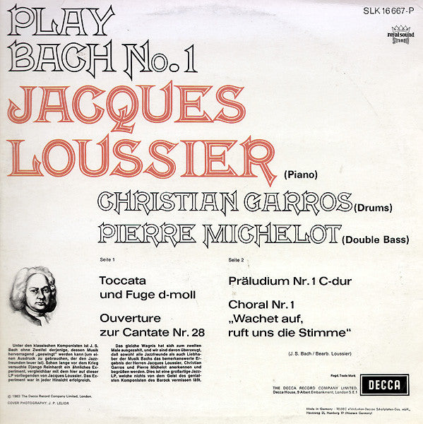 Jacques Loussier / Christian Garros / Pierre Michelot : Play Bach No.1 (LP)