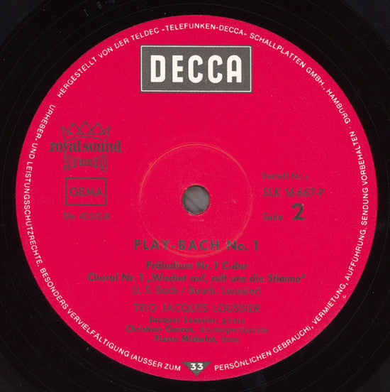 Jacques Loussier / Christian Garros / Pierre Michelot : Play Bach No.1 (LP)