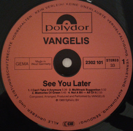 Vangelis : See You Later (LP, Album)