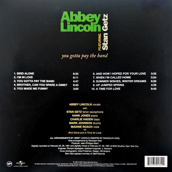 Abbey Lincoln Featuring Stan Getz : You Gotta Pay The Band (2xLP, Album)