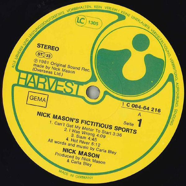 Nick Mason : Nick Mason's Fictitious Sports (LP, Album)