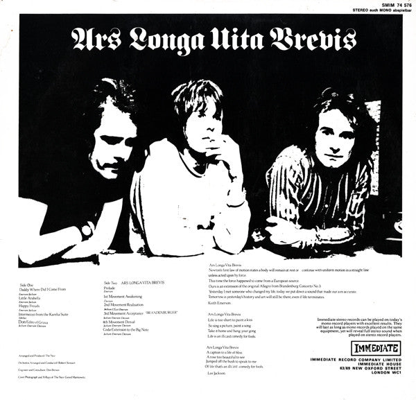 The Nice : Ars Longa Vita Brevis (LP, Album)