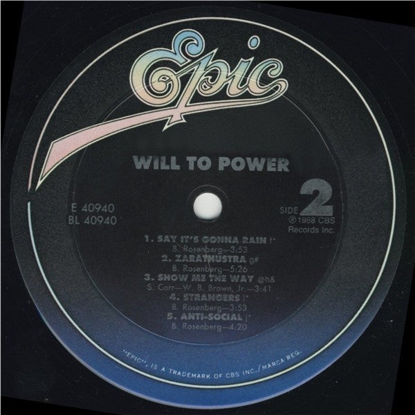 Will To Power : Will To Power (LP, Album, Car)