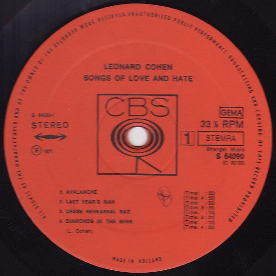 Leonard Cohen : Songs Of Love And Hate (LP, Album)