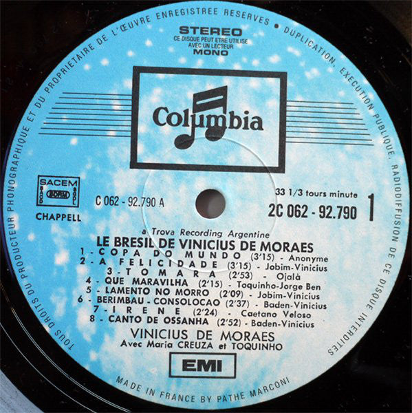 Vinicius De Moraes Avec Maria Creuza Et Toquinho : Le Brésil De Vinicius De Moraes (LP, Album)
