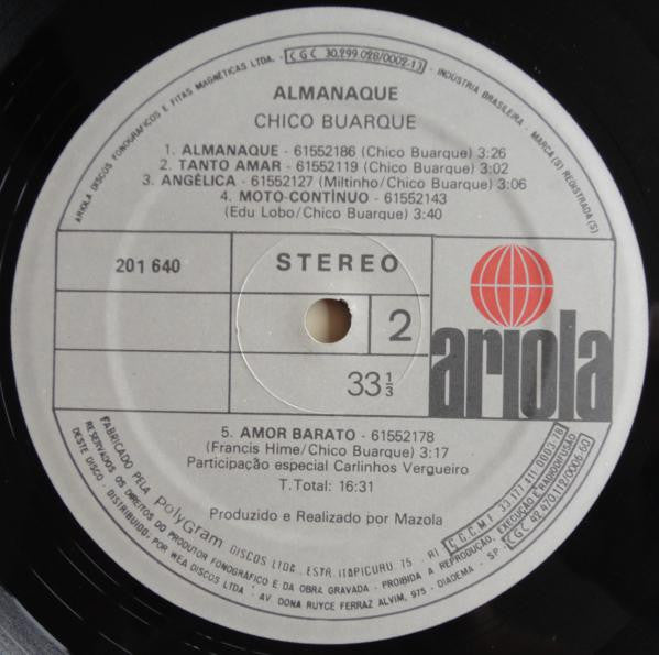 Chico Buarque : Almanaque (LP, Album)