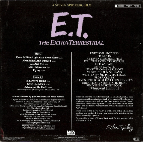 John Williams (4) : E.T. The Extra-Terrestrial (Music From The Original Motion Picture Soundtrack) (LP, Album)