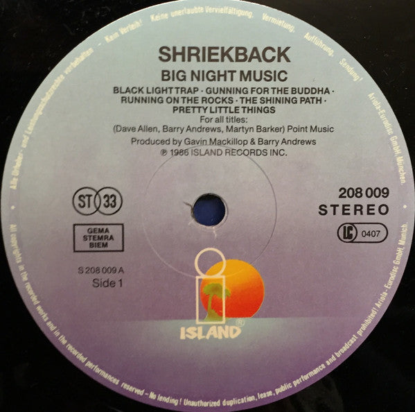 Shriekback : Big Night Music (LP, Album)