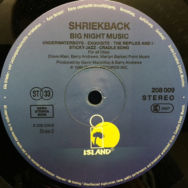 Shriekback : Big Night Music (LP, Album)