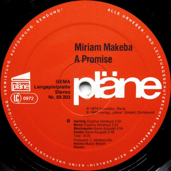 Miriam Makeba : A Promise (LP, Album, RE)