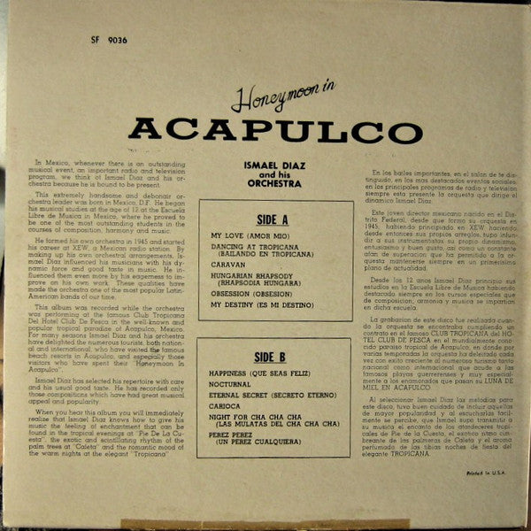 Ismael Diaz And His Orchestra : Honeymoon In Acapulco (LP, Album, RE)