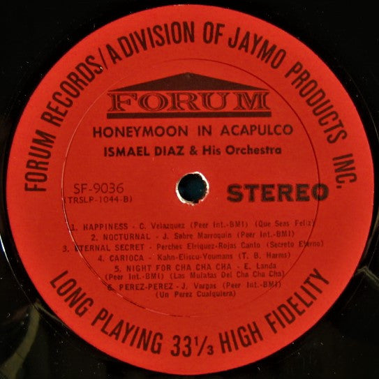 Ismael Diaz And His Orchestra : Honeymoon In Acapulco (LP, Album, RE)