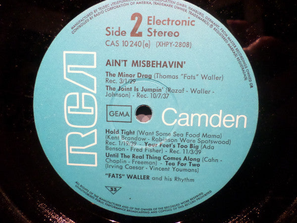 Fats Waller & His Rhythm : Ain't Misbehavin' (LP, Comp)