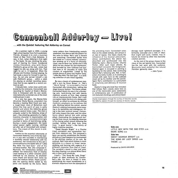 Cannonball Adderley : Live! (LP, Album, Mono, RE)
