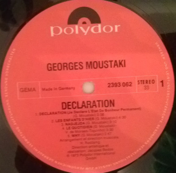 Georges Moustaki : Déclaration (LP, Album)