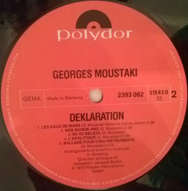 Georges Moustaki : Déclaration (LP, Album)