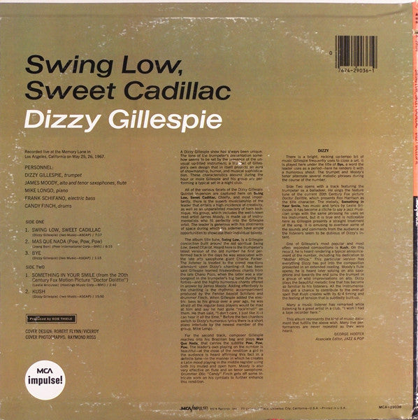 Dizzy Gillespie : Swing Low, Sweet Cadillac (LP, Album, RE)
