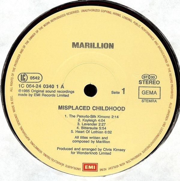 Marillion : Misplaced Childhood (LP, Album, Gat)