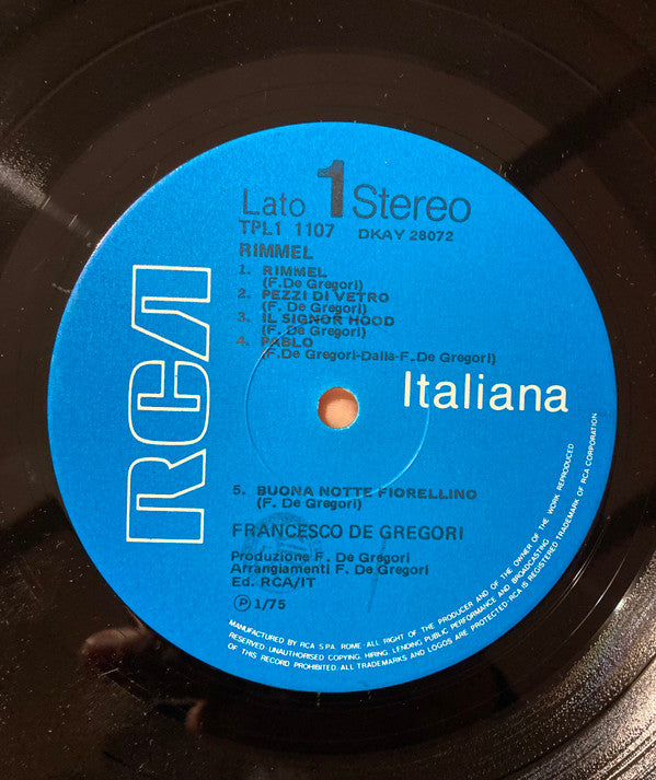 Francesco De Gregori : Rimmel (LP, Album)