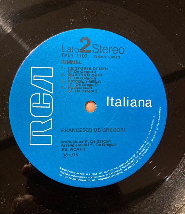 Francesco De Gregori : Rimmel (LP, Album)
