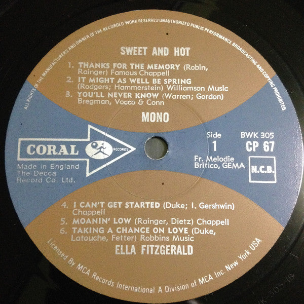 Ella Fitzgerald : Sweet And Hot (LP, Album, Mono)