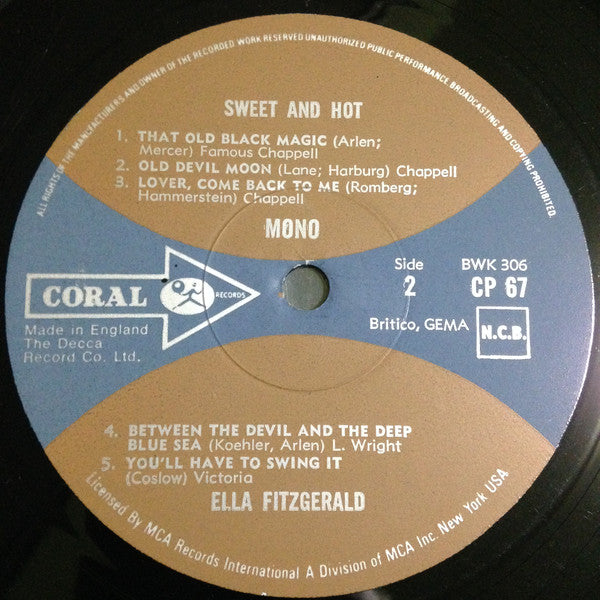Ella Fitzgerald : Sweet And Hot (LP, Album, Mono)