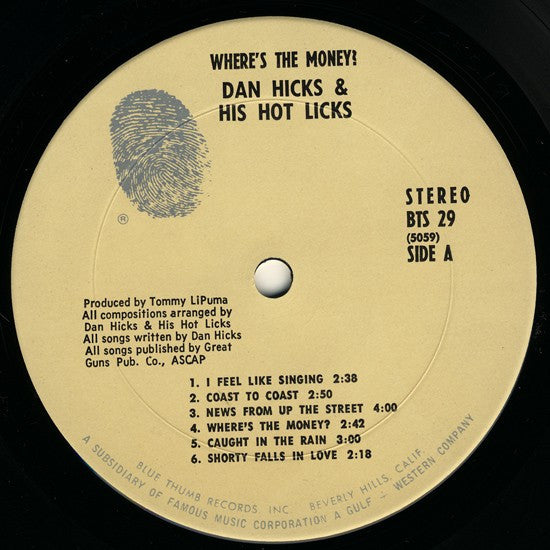 Dan Hicks And His Hot Licks : Where's The Money? (LP, Album, RP)