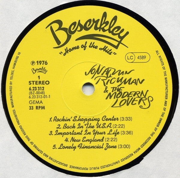 Jonathan Richman & The Modern Lovers : Jonathan Richman & The Modern Lovers (LP, Album)