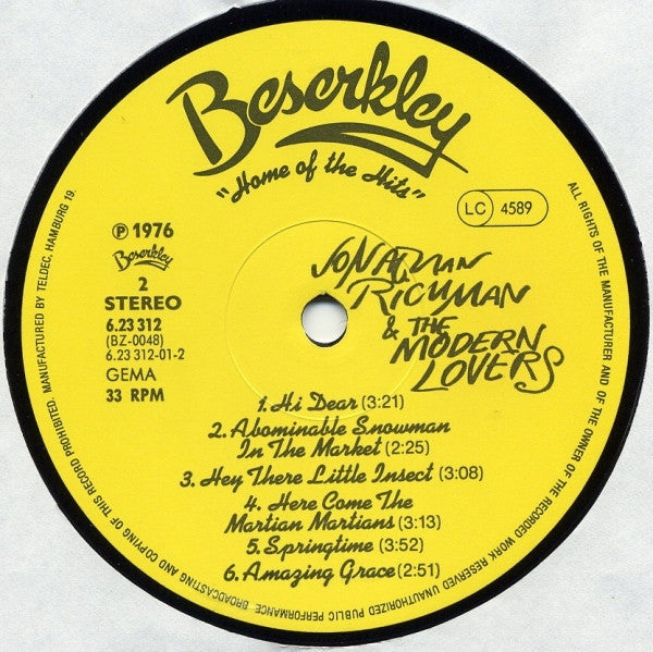 Jonathan Richman & The Modern Lovers : Jonathan Richman & The Modern Lovers (LP, Album)