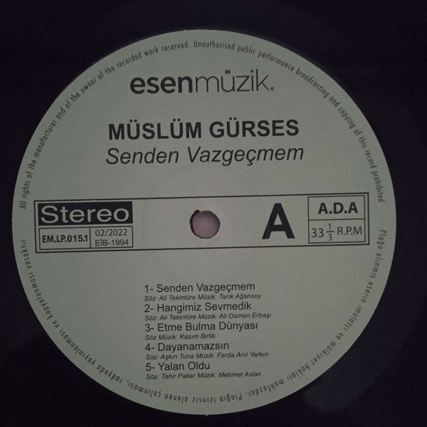 Müslüm Gürses : Senden Vazgeçmem (LP, Album, S/Edition)