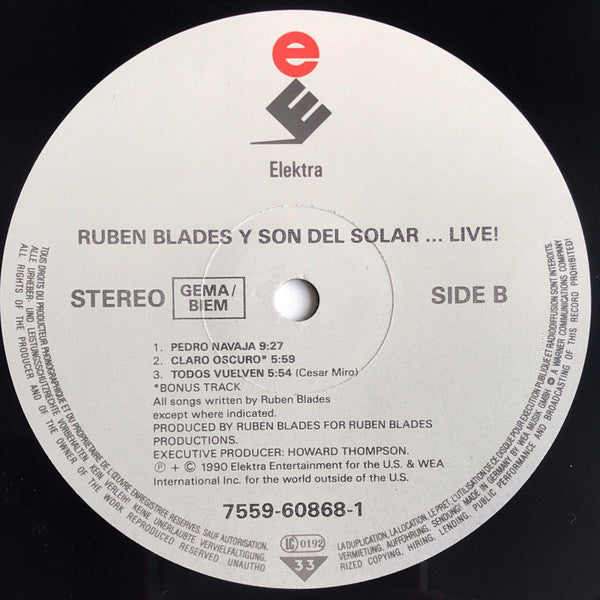 Ruben Blades Y Son del Solar : Live! (2xLP, Album)