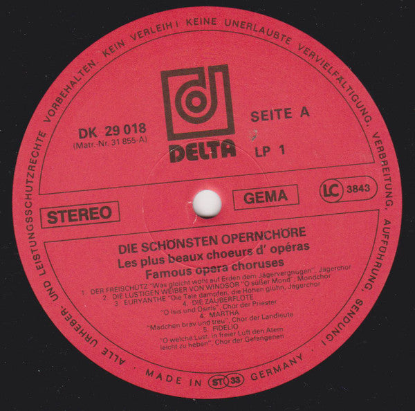 Chor der Staatsoper Berlin, Staatskapelle Berlin, Otmar Suitner : Die Schönsten Opernchöre (3xLP, Comp + Box)