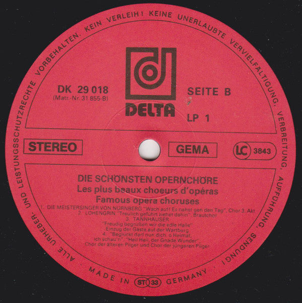 Chor der Staatsoper Berlin, Staatskapelle Berlin, Otmar Suitner : Die Schönsten Opernchöre (3xLP, Comp + Box)