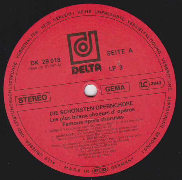 Chor der Staatsoper Berlin, Staatskapelle Berlin, Otmar Suitner : Die Schönsten Opernchöre (3xLP, Comp + Box)