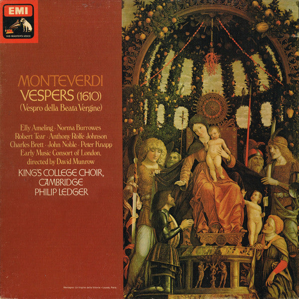 Claudio Monteverdi - Elly Ameling / Norma Burrowes / Robert Tear / Anthony Rolfe Johnson / Charles Brett / John Noble / Peter Knapp (2) / The Early Music Consort Of London Directed By David Munrow / The King's College Choir Of Cambridge / Philip Ledger : Vespers (1610) - (Vespro Della Beata Vergine) (2xLP, Quad, Box)