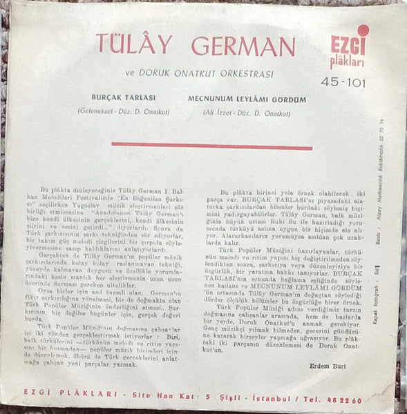 Tülây German : Burçak Tarlası / Mecnunum Leylâmı Gördüm (7", Single)