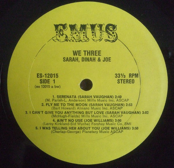 Dinah Washington, Joe Williams & Sarah Vaughan : We Three (LP, Album)