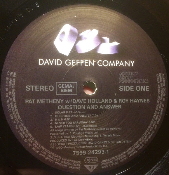 Pat Metheny w/ Dave Holland & Roy Haynes : Question And Answer (LP, Album)