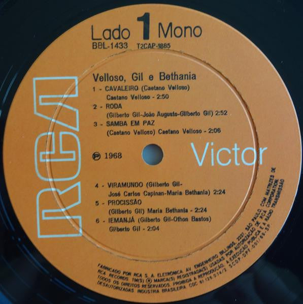 Caetano Veloso, Maria Bethânia, Gilberto Gil : Velloso - Bethania - Gil (LP, Comp, Mono)