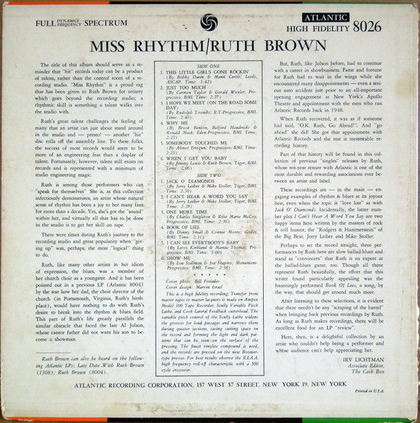 Ruth Brown : Miss Rhythm (LP, Album, Mono)