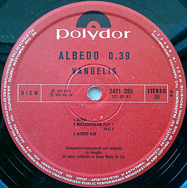 Vangelis : Albedo 0.39 (LP, Album, Gat)
