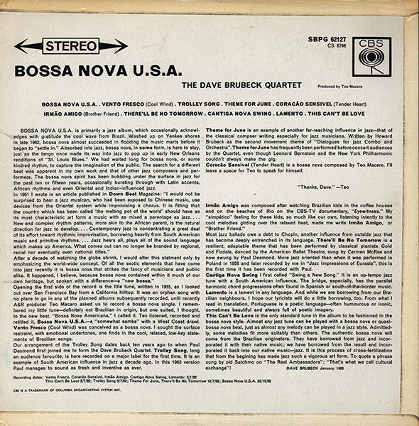 The Dave Brubeck Quartet : Bossa Nova U.S.A. (LP, Album)