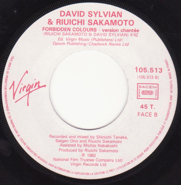 Ryuichi Sakamoto & David Sylvian : Forbidden Colours (7", Single, RE)