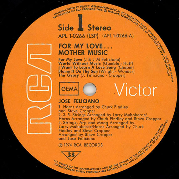 José Feliciano : For My Love… Mother Music (LP, Album)