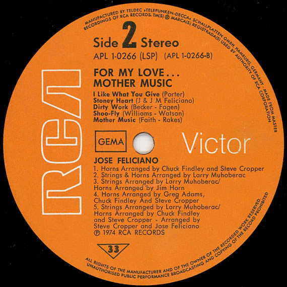 José Feliciano : For My Love… Mother Music (LP, Album)