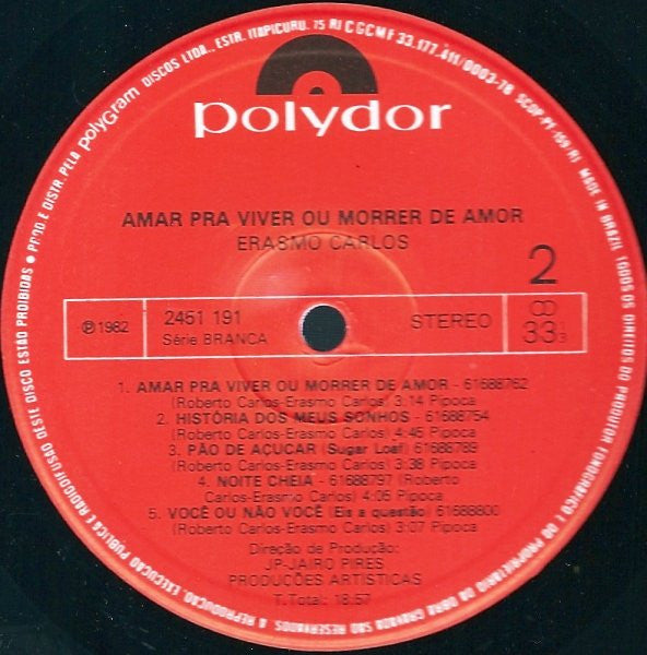 Erasmo Carlos : Amar Pra Viver, Ou Morrer De Amor (LP, Album)